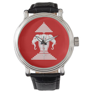 Erawan drei ging ElefantLao/Laos-Flagge voran Armbanduhr