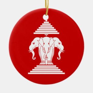 Erawan drei ging ElefantLao/Laos-Flagge voran Keramik Ornament
