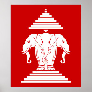 Erawan drei ging ElefantLao/Laos-Flagge voran Poster
