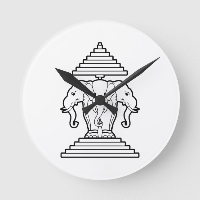 Erawan drei ging ElefantLao/Laos-Flagge voran Runde Wanduhr (Vorderseite)