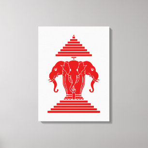 Erawan Dreiköpfiger Elefant Lao / Laos-Flagge Leinwanddruck