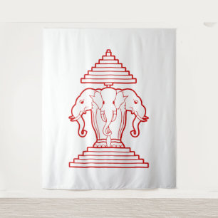 Erawan Dreiköpfiger Elefant Lao / Laos Flagge Wandteppich