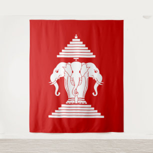 Erawan Dreiköpfiger Elefant Lao / Laos Flagge Wandteppich