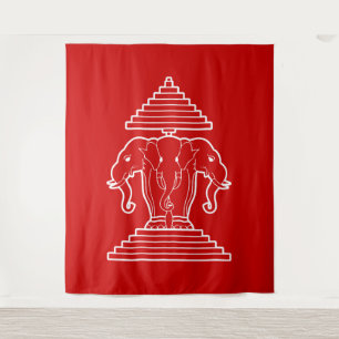 Erawan Dreiköpfiger Elefant Lao / Laos Flagge Wandteppich