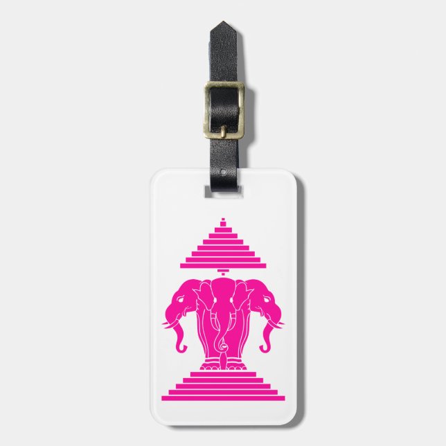 Erawan Pink Three Headed Elephant Lao / Laos Flag Gepäckanhänger (Vorderseite vertikal)