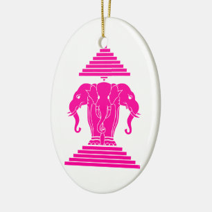 Erawan Pink Three Headed Elephant Lao / Laos Flag Keramik Ornament
