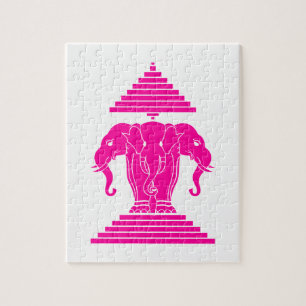 Erawan Pink Three Headed Elephant Lao / Laos Flag Puzzle