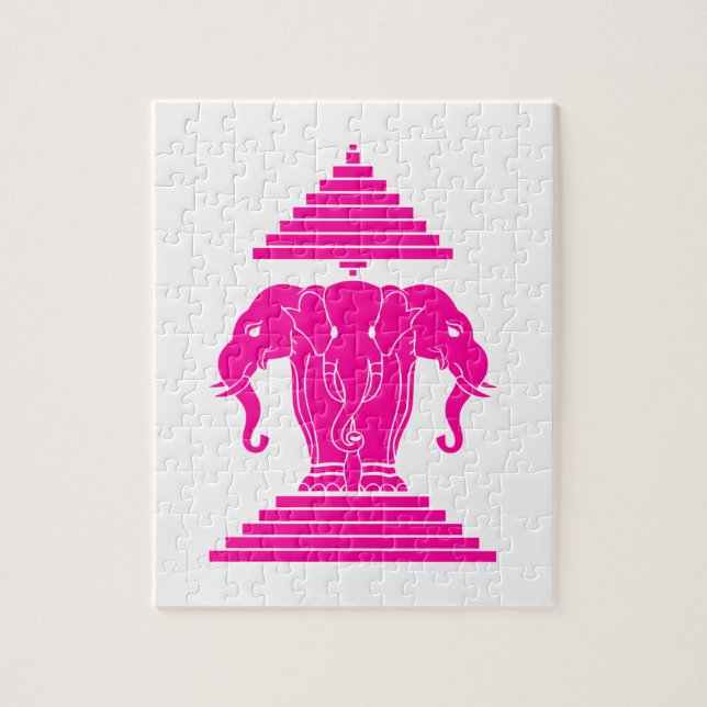 Erawan Pink Three Headed Elephant Lao / Laos Flag Puzzle (Vertikal)