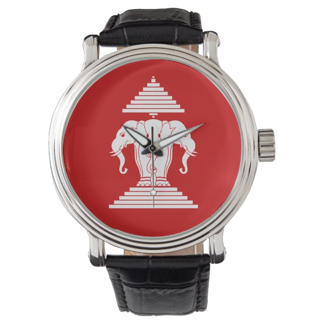 Erawan Three Headed Elephant Lao / Laos Flag Armbanduhr (Vorderseite)