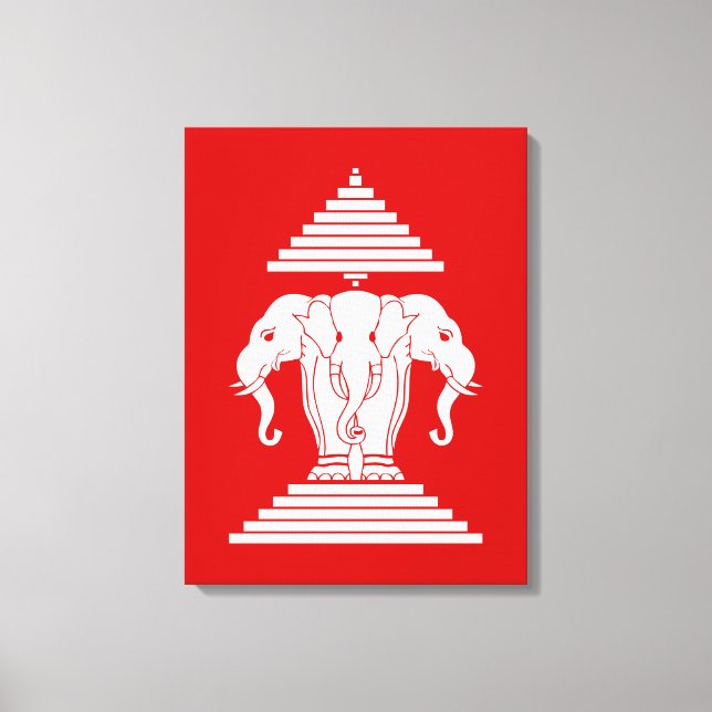 Erawan Three Headed Elephant Lao / Laos Flag Leinwanddruck (Vorderseite)