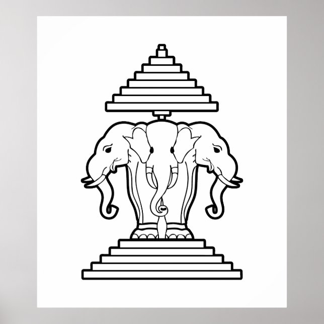 Erawan Three Headed Elephant Lao / Laos Flag Poster (Vorne)