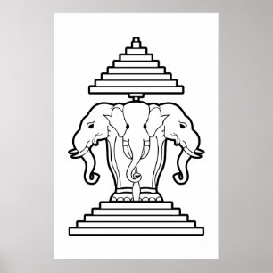 Erawan Three Headed Elephant Lao / Laos Flag Poster