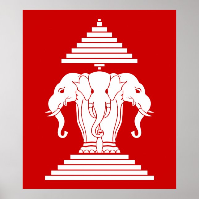 Erawan Three Headed Elephant Lao / Laos Flag Poster (Vorne)
