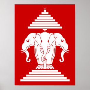 Erawan Three Headed Elephant Lao / Laos Flag Poster