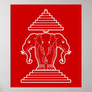 Erawan Three Headed Elephant Lao / Laos Flag Poster