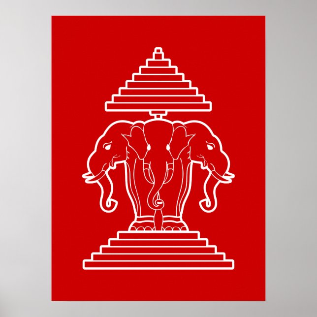 Erawan Three Headed Elephant Lao / Laos Flag Poster (Vorne)