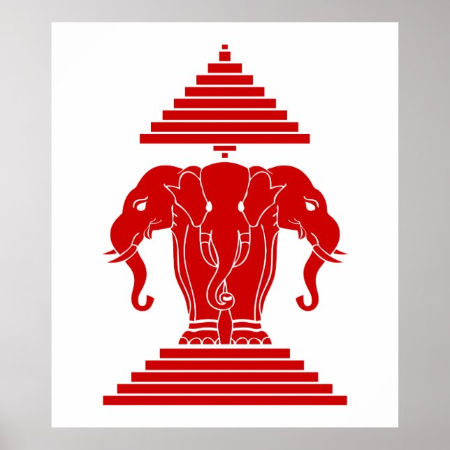 Erawan Three Headed Elephant Lao / Laos Flag Poster (Vorne)