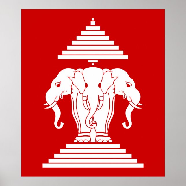 Erawan Three Headed Elephant Lao / Laos Flag Poster (Vorne)