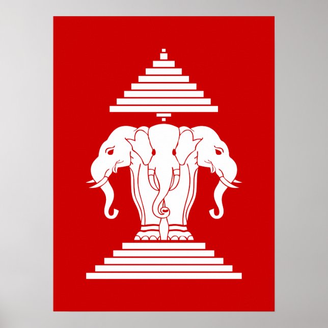 Erawan Three Headed Elephant Lao / Laos Flag Poster (Vorne)