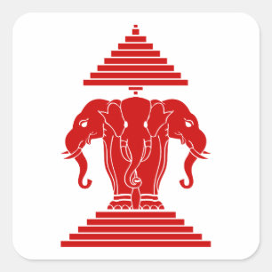 Erawan Three Headed Elephant Lao / Laos Flag Quadratischer Aufkleber