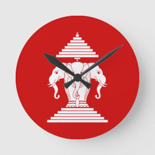Erawan Three Headed Elephant Lao / Laos Flag Runde Wanduhr