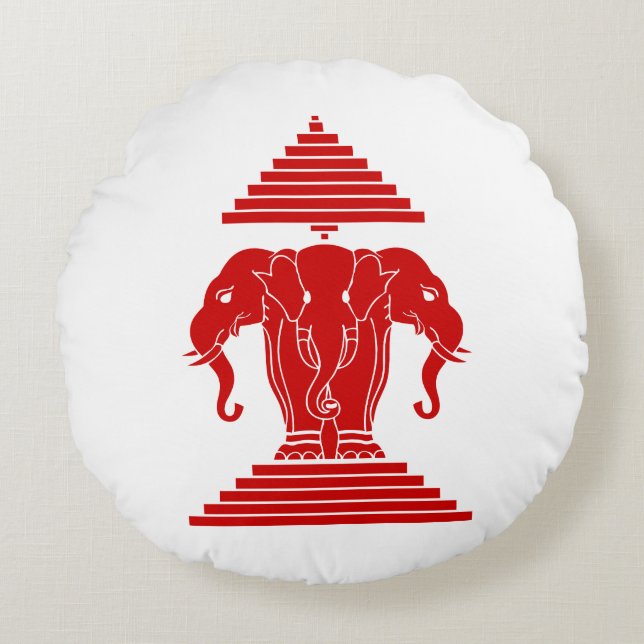 Erawan Three Headed Elephant Lao / Laos Flag Rundes Kissen (Vorderseite)