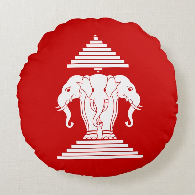 Erawan Three Headed Elephant Lao / Laos Flag Rundes Kissen (Vorderseite)