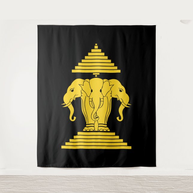 Erawan Yellow 3 Headed Elephant Lao / Laos Flag Wandteppich (Vorderseite)