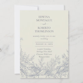 Erb-Blau-Botanisch-Gravur-Elegante Hochzeit Einladung
