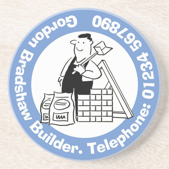 Erbauer mit Gebäude-Materialien. Gebäude Getränkeuntersetzer (Vorne)