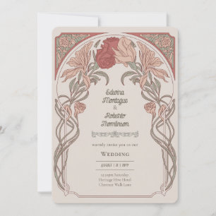 Erbe Art Nouveau Botanische Hochzeit Terrakotta Einladung