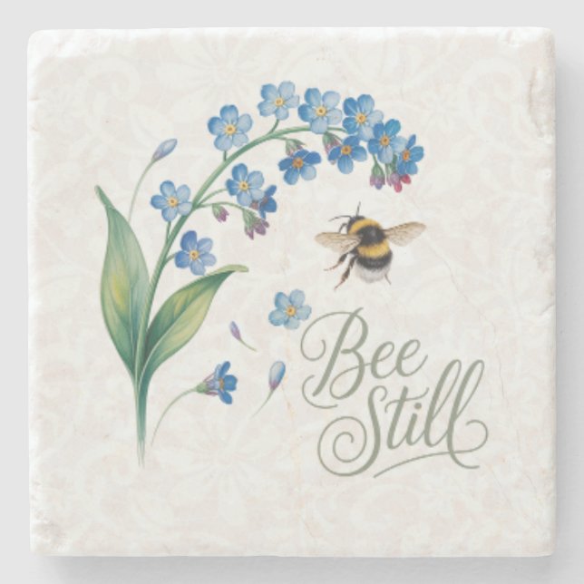 Erbe | Bee Still Botanische Marmor - Aquarell Steinuntersetzer (Vorderseite)