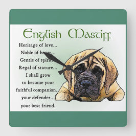 Erbe der Liebe Englisch Mastiff Quadratische Wanduhr