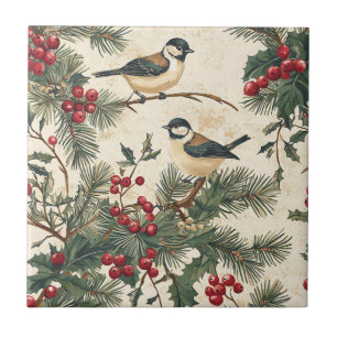Erbe Liedvogel Holly Weihnachten Creme Waldland Fliese
