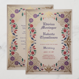 Erbe Mittelalterliche Florale Hochzeit Purpurrot G Einladung