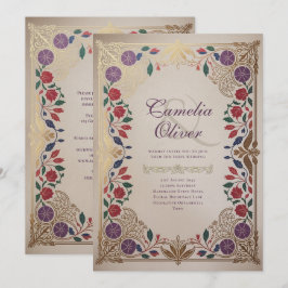 Erbe Mittelalterliche Florale Hochzeit Purpurrot G Einladung