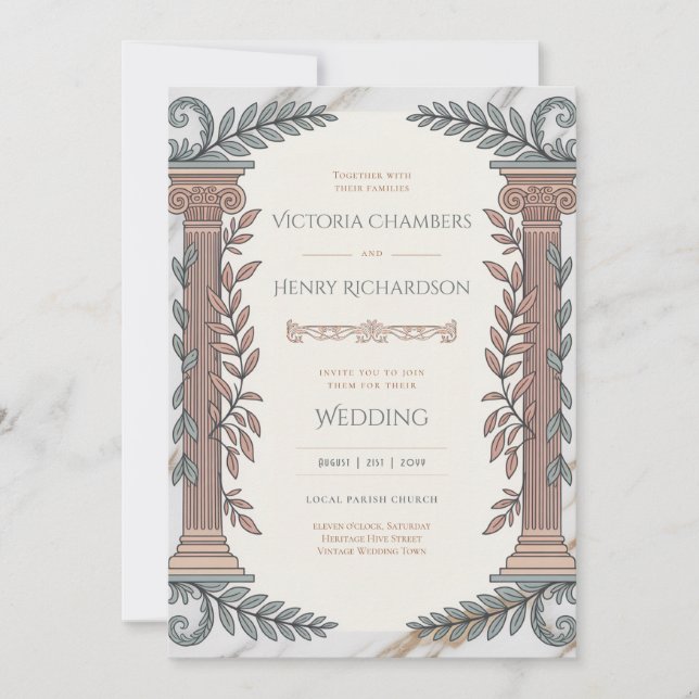 Erbe | Neoklassische Griechisch-Römische Hochzeit Einladung (Vorderseite)