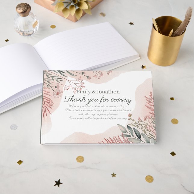 Erbe Rosé Pink Florale Hochzeit Garten Boho  Gästebuch (Vorderseite Offen)