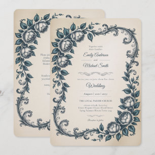 Erbe   Victorian Dusty Blue  Botanische Hochzeit Einladung
