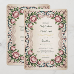 Erbe   Viktorianische Antike Rosen-Hochzeit Einladung