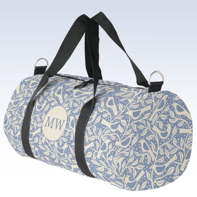 Erbe Vögel Monogramm Anfangsbuchstaben Personalisi Duffle Bag (Heritage Arts and Crafts style bird and branches personalized monogram initials duffel bag)