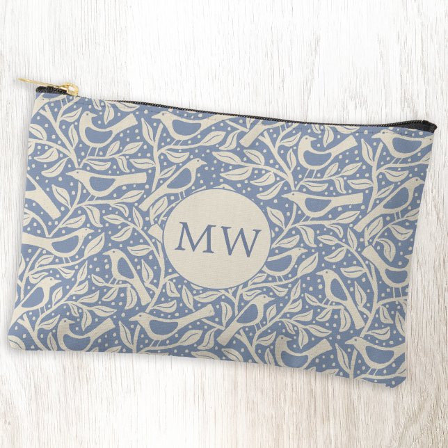 Erbe Vögel Monogramm Anfangsbuchstaben Zubehörtasche (Heritage Arts and Crafts style persoalized monogram initial birds and branches zip pouch)