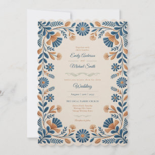 Erbe   Volkskunst Blaue Terrakotta-Blumenhochzeit Einladung