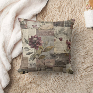 Erbliches Blumenbett in Burgund und Braun Kissen