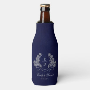 Erbliches florales Wappen Navy Monogramm Hochzeit Flaschenkühler