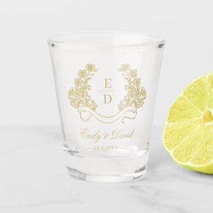Erbliches Goldenes Florales Monogramm Vintage-Hoch Schnapsglas