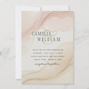 Erbliches Rosa Sand Aquarell Moderne Hochzeit Einladung