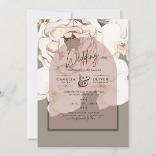 Erbliches Rosa-Taupe-Blumenbogen-Moderne Hochzeit Einladung