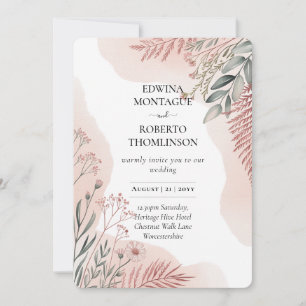 Erbliches Rosa und Salbei Botanische Hochzeit Einladung