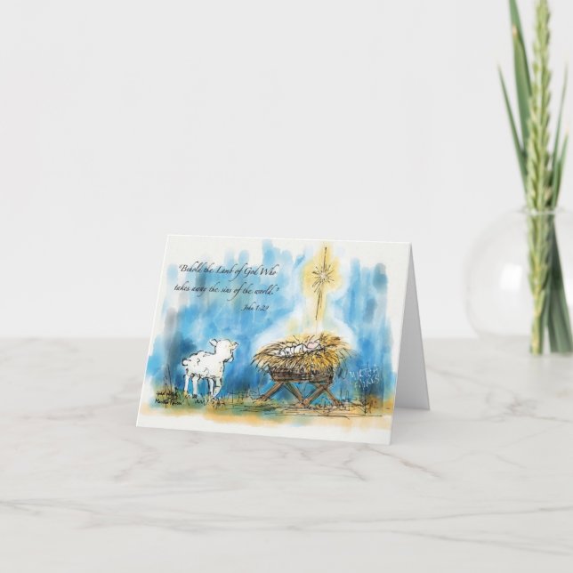 "Erblicken Sie das Lamm-" Weihnachtskarte Feiertagskarte (Vorderseite)